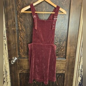 Stitch & Pine Burgundy Velour Corduroy Jumper Dress